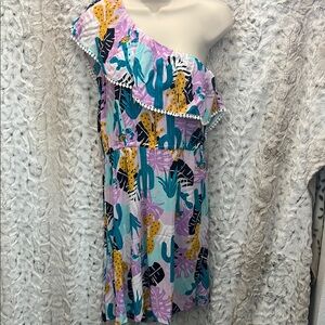 One-Shoulder Cactus Print Dress